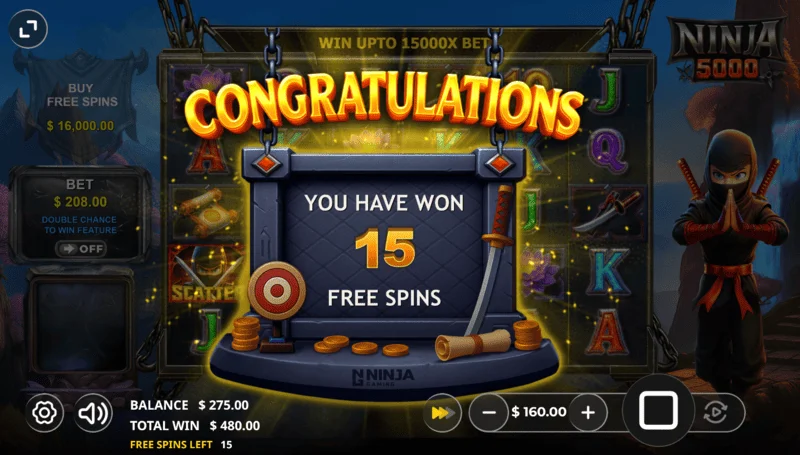 Ninja 5000 - 15 free spins at the start of the round